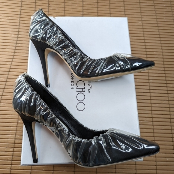 Jimmy Choo Off White C/o Women's Anne 100 PVC Wrapped Satin Pump KB8 Black US 6 - Picture 6 of 9
